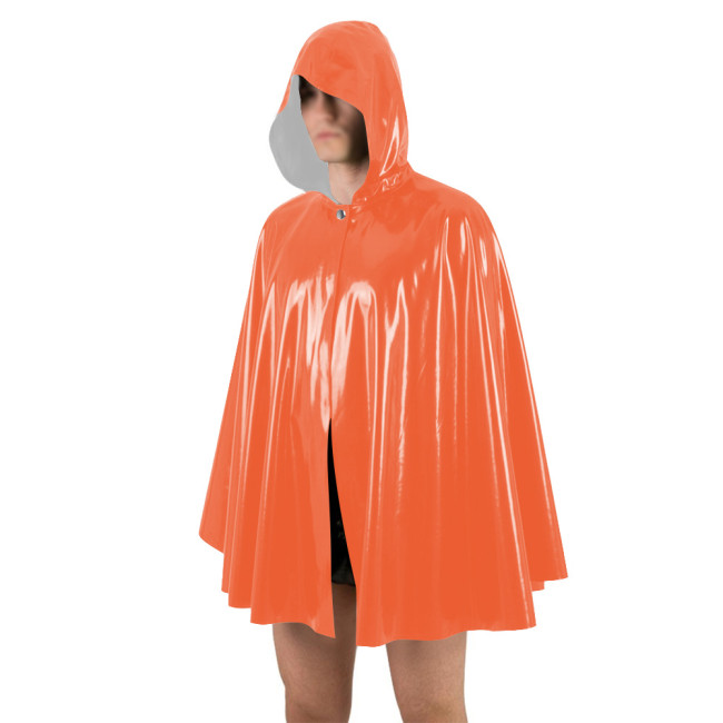 Unisex Halloween Shiny PVC Nightclub Cape Streetwear Glossy Faux Leather Wetlook Cosplay Hooded Cape Cloak Fetish Cross-dressing