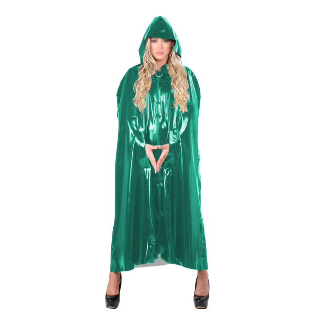 Ladies Sexy PVC Cloak Streetwear Hooded Cape Long Wetlook Gothic Zipper Closure Cloak Party Cosplay Buttom-up Jacket Fetish Wear