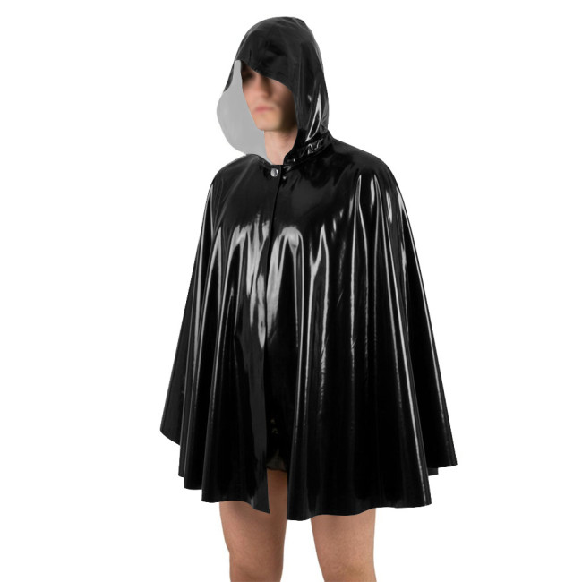 Unisex Halloween Shiny PVC Nightclub Cape Streetwear Glossy Faux Leather Wetlook Cosplay Hooded Cape Cloak Fetish Cross-dressing