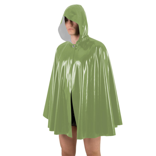 Unisex Halloween Shiny PVC Nightclub Cape Streetwear Glossy Faux Leather Wetlook Cosplay Hooded Cape Cloak Fetish Cross-dressing