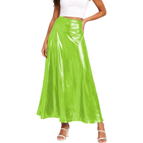 Liquid Metallic Romantic Maxi Skirt High Waist Flared A-line Dress Sexy Everning Outfit Soft Silky Party Llong Skirt Streetwear