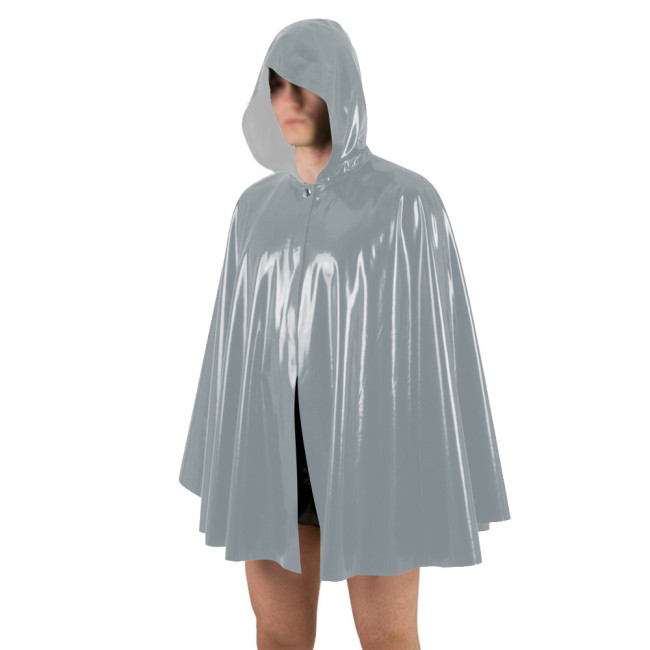 Unisex Halloween Shiny PVC Nightclub Cape Streetwear Glossy Faux Leather Wetlook Cosplay Hooded Cape Cloak Fetish Cross-dressing