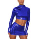 Women Metallic Shiny Crop Tops with High Waist Mini Skirts Nightclub Party Two Piece Outfits  Plus Size Pole Dancing Costume 8XL