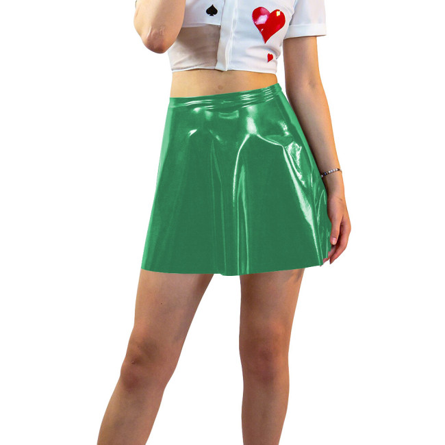 Plus Size Shiny Patent Leather Mini A-line Dress Womens PVC Glossy Short Skating Skirt Gothic High Waist Flared Skirts Clubwear