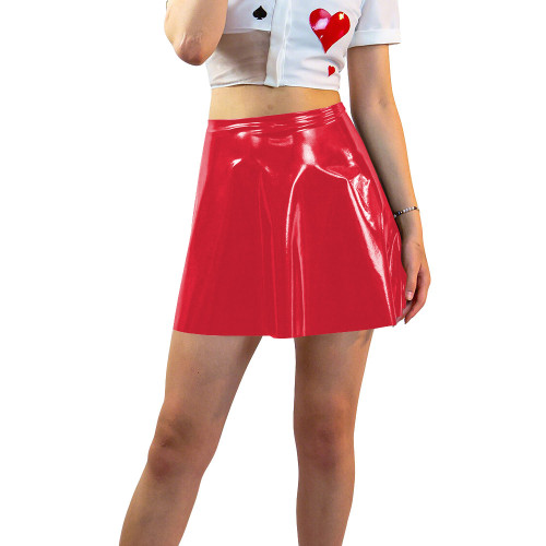 Plus Size Shiny Patent Leather Mini A-line Dress Womens PVC Glossy Short Skating Skirt Gothic High Waist Flared Skirts Clubwear