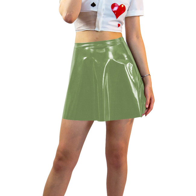Plus Size Shiny Patent Leather Mini A-line Dress Womens PVC Glossy Short Skating Skirt Gothic High Waist Flared Skirts Clubwear