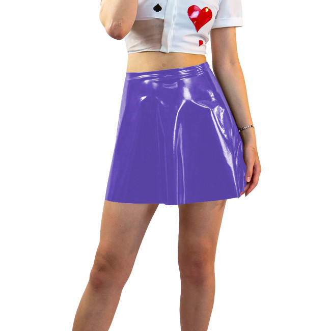 Plus Size Shiny Patent Leather Mini A-line Dress Womens PVC Glossy Short Skating Skirt Gothic High Waist Flared Skirts Clubwear