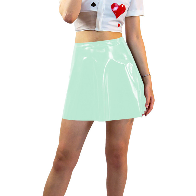 Plus Size Shiny Patent Leather Mini A-line Dress Womens PVC Glossy Short Skating Skirt Gothic High Waist Flared Skirts Clubwear