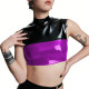 Plus Size Punk PVC Wetlook Leather Cropped Tops Glossy Patchwork Vests Back Zipper Slim Fit Tank T-shirt Pole Dance Clubwear