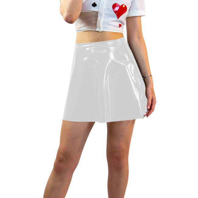 Plus Size Shiny Patent Leather Mini A-line Dress Womens PVC Glossy Short Skating Skirt Gothic High Waist Flared Skirts Clubwear