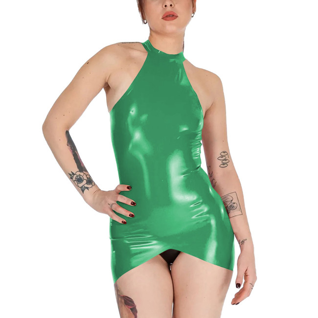 Womens Sleeveless Wet Look Sexy Tight Fit Dress Shiny PVC Leather Tank Dresses Sexy Package Hip Club Sundress Vestido Miniskirt