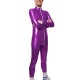 Long Sleeve Zipper Open Crotch Catsuits for Mens PVC Glossy Leather Club Leotard High Neck Fetish Party Cosplay Male Bodysuit