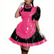 Shiny PU Leather Anime Maid Uniforms Lockable Role Play Mini Pleated Maid Dress with Apron Sissy Ball Gown Party Cosplay Outfits