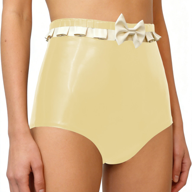 Womens Vinyl PVC Leather Shorts Hot Pants Sexy Lingerie Briefs Bow High Waist Slim Booty Shorts Fetish Rave Dance Party Clubwear