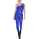 Fashion Sleeveless Wet Look PVC Catsuit Vinyl Faux Leather One Shoulder Rompers Zipper Open Crotch Tights Hot Leotard Jumpsuit