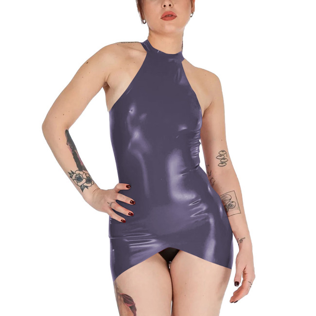 Womens Sleeveless Wet Look Sexy Tight Fit Dress Shiny PVC Leather Tank Dresses Sexy Package Hip Club Sundress Vestido Miniskirt
