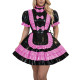 French Lolita Fetish Crossdressing Maid Uniforms Lockable Sissy High Neck Apron Pleated Mini Maid Dress for Theme Party Cosplay