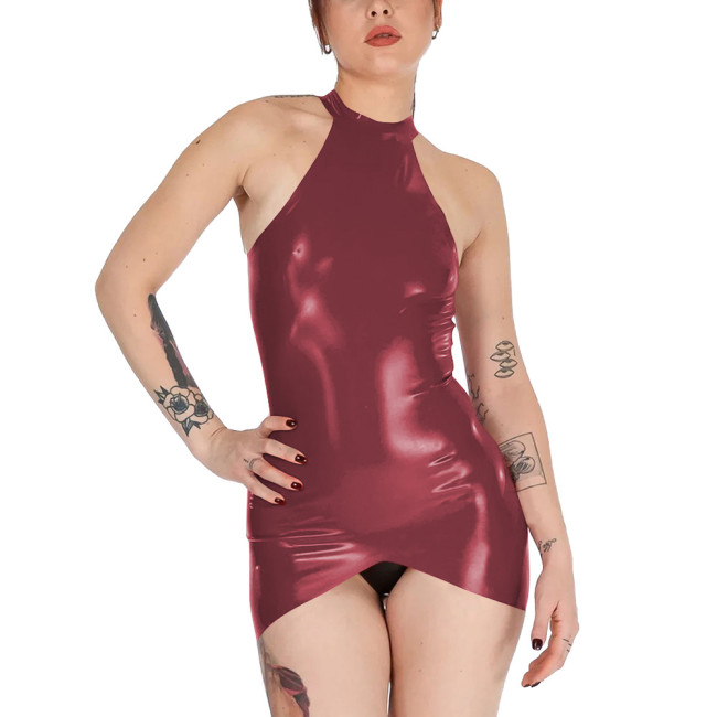 Womens Sleeveless Wet Look Sexy Tight Fit Dress Shiny PVC Leather Tank Dresses Sexy Package Hip Club Sundress Vestido Miniskirt
