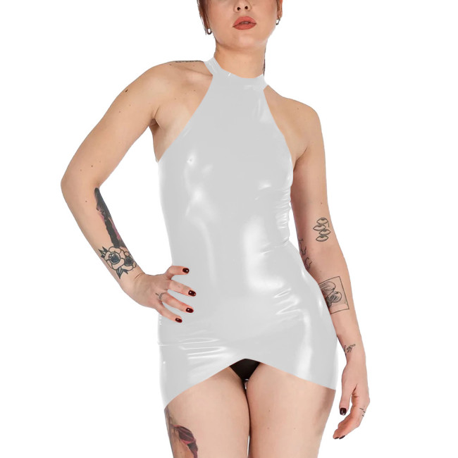 Womens Sleeveless Wet Look Sexy Tight Fit Dress Shiny PVC Leather Tank Dresses Sexy Package Hip Club Sundress Vestido Miniskirt