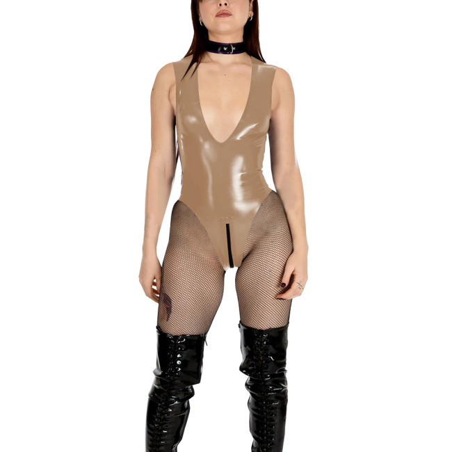 Sexy Vinyl PVC Leather Bodysuit Women's V-neck High Cut Tight Leotard Wetlook Sleeveless Zipper Crotch Teddies Pole Dance Romper