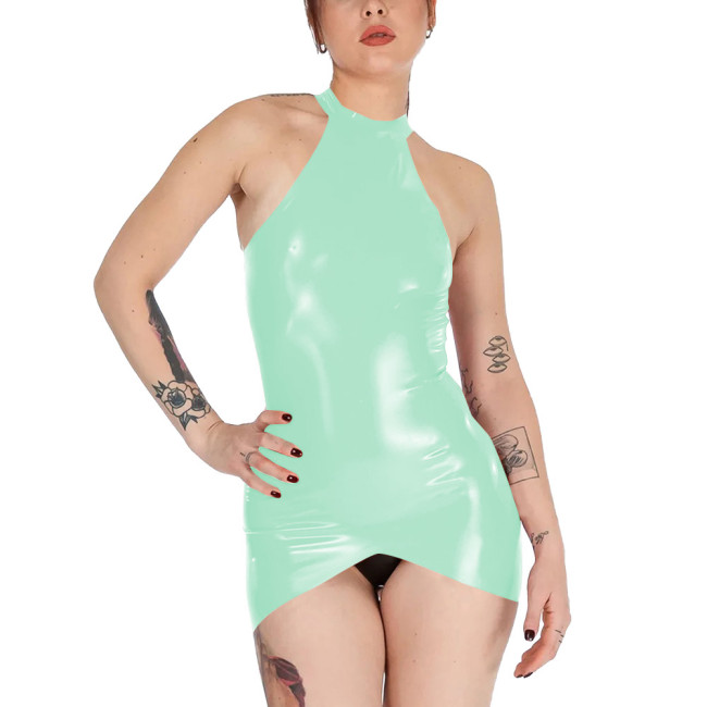 Womens Sleeveless Wet Look Sexy Tight Fit Dress Shiny PVC Leather Tank Dresses Sexy Package Hip Club Sundress Vestido Miniskirt