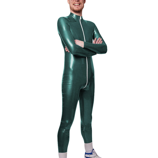Long Sleeve Zipper Open Crotch Catsuits for Mens PVC Glossy Leather Club Leotard High Neck Fetish Party Cosplay Male Bodysuit