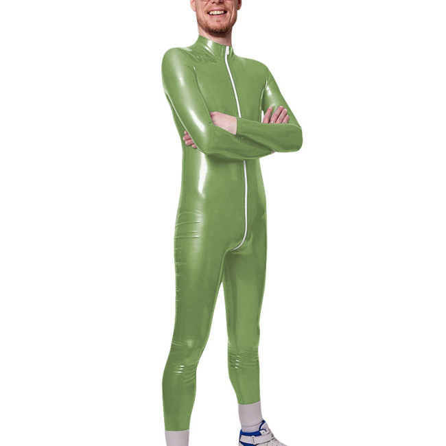 Long Sleeve Zipper Open Crotch Catsuits for Mens PVC Glossy Leather Club Leotard High Neck Fetish Party Cosplay Male Bodysuit