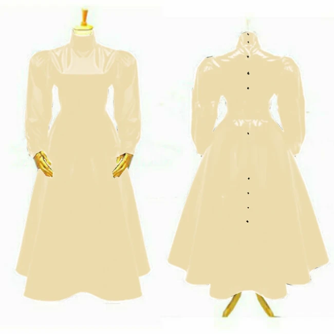 Women's Glossy High Neck Sheath Long Dress, Faux Latex, Full Sleeve, A Line Flare Dress, Party Gown, Club Outfit