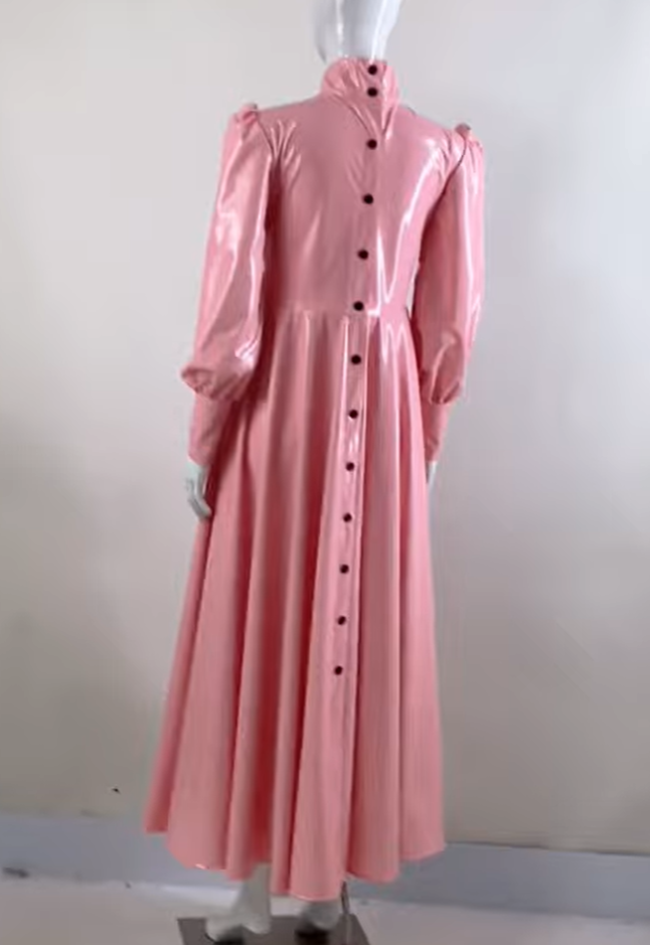 Women's Glossy High Neck Sheath Long Dress, Faux Latex, Full Sleeve, A Line Flare Dress, Party Gown, Club Outfit