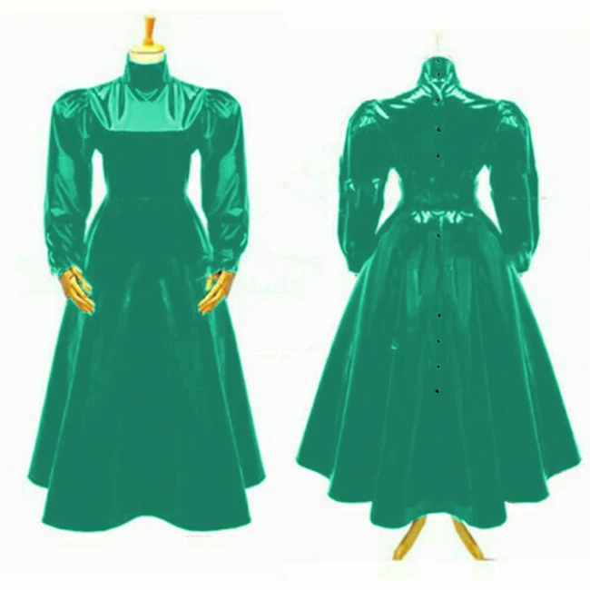 Women's Glossy High Neck Sheath Long Dress, Faux Latex, Full Sleeve, A Line Flare Dress, Party Gown, Club Outfit