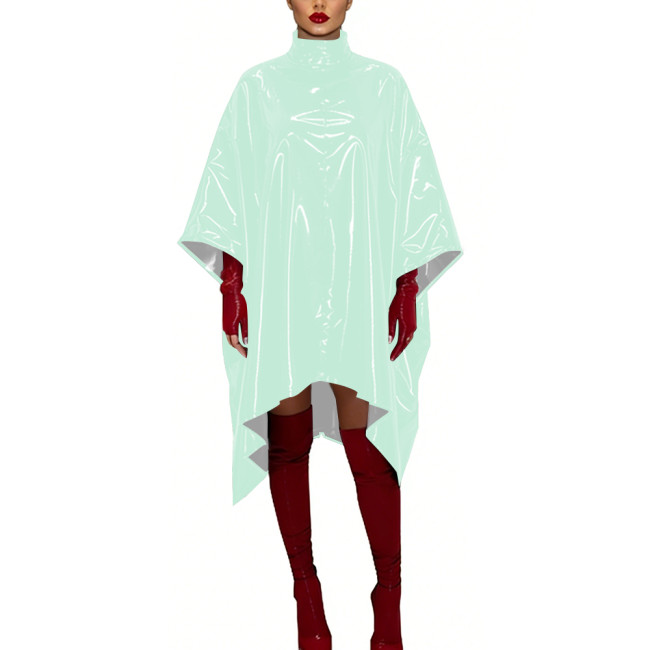 Glossy PVC Leather Sexy Dress Cosplay Batwing Sleeve Loose Fit Cape Party Dress Gothic High Neck Crossdresser Nightclub Wear