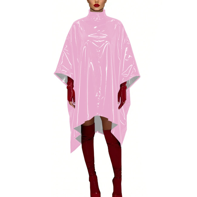 Glossy PVC Leather Sexy Dress Cosplay Batwing Sleeve Loose Fit Cape Party Dress Gothic High Neck Crossdresser Nightclub Wear