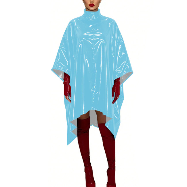 Glossy PVC Leather Sexy Dress Cosplay Batwing Sleeve Loose Fit Cape Party Dress Gothic High Neck Crossdresser Nightclub Wear