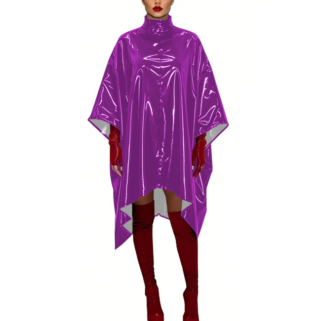 Glossy PVC Leather Sexy Dress Cosplay Batwing Sleeve Loose Fit Cape Party Dress Gothic High Neck Crossdresser Nightclub Wear