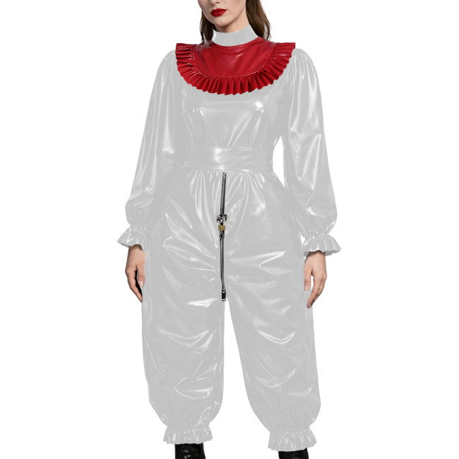 Adult Gothic Punk PVC Fetish Open-crotch Jumpsuit Shiny Vinyl Ruffle Trim Cosplay Sets Erotic Lock Zipper Nightclub Crossdresser