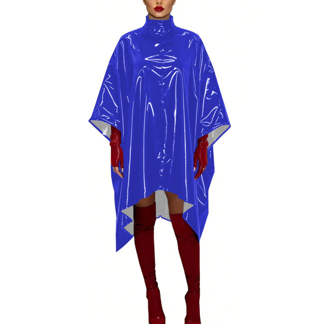 Glossy PVC Leather Sexy Dress Cosplay Batwing Sleeve Loose Fit Cape Party Dress Gothic High Neck Crossdresser Nightclub Wear