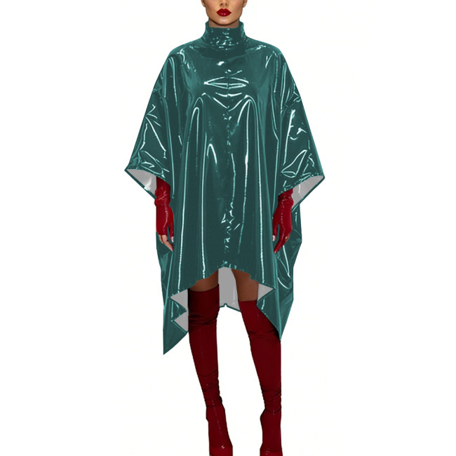 Glossy PVC Leather Sexy Dress Cosplay Batwing Sleeve Loose Fit Cape Party Dress Gothic High Neck Crossdresser Nightclub Wear
