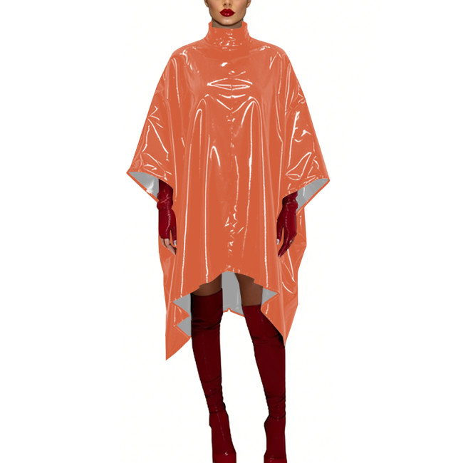 Glossy PVC Leather Sexy Dress Cosplay Batwing Sleeve Loose Fit Cape Party Dress Gothic High Neck Crossdresser Nightclub Wear