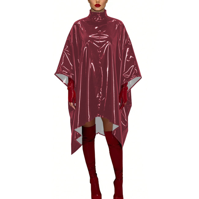 Glossy PVC Leather Sexy Dress Cosplay Batwing Sleeve Loose Fit Cape Party Dress Gothic High Neck Crossdresser Nightclub Wear