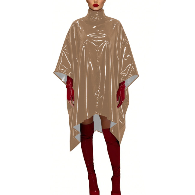 Glossy PVC Leather Sexy Dress Cosplay Batwing Sleeve Loose Fit Cape Party Dress Gothic High Neck Crossdresser Nightclub Wear