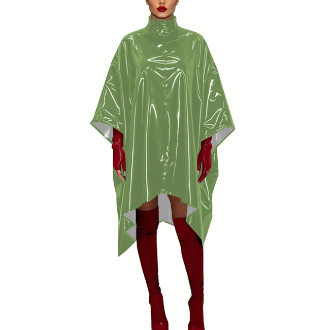 Glossy PVC Leather Sexy Dress Cosplay Batwing Sleeve Loose Fit Cape Party Dress Gothic High Neck Crossdresser Nightclub Wear