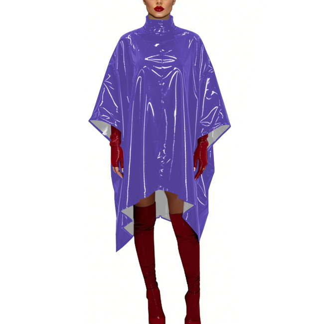Glossy PVC Leather Sexy Dress Cosplay Batwing Sleeve Loose Fit Cape Party Dress Gothic High Neck Crossdresser Nightclub Wear