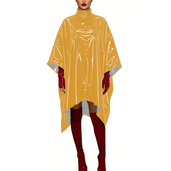 Glossy PVC Leather Sexy Dress Cosplay Batwing Sleeve Loose Fit Cape Party Dress Gothic High Neck Crossdresser Nightclub Wear