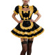 Glossy Ruffles Bow Collar Mini Maid Dress Apron Vinyl PVC Leather Dress Short Puff Sleeve Dress Maid Uniform Sexy Cosplay Lolita
