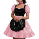 Halloween Shiny PVC French Dress Women Vinyl Mini Skirt Puff Sleeve Bow Sweetheart Party Maid Cross Dress Gothic Cosplay Lolita