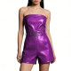 Sexy Strapless Party Top  Fashion Belted Jumpsuit Wetlook Back Zipper Vinyl PVC Leather Playsuit Nightout Bodycon Lady Romper
