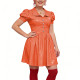 Preppy Shiny PVC Peter Pan Collar Mini Dress for Womens Puff Short Sleeve Button Front A-Line Dress Retro Party Club Short Gown