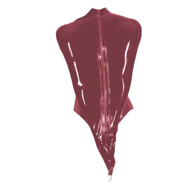 Wetlook High Neck Restraint Single Sleeve Bodysuit Sexy PVC Vinyl Leather Bodycon Rompers Gothic Party Cosplay Lingerie Leotard