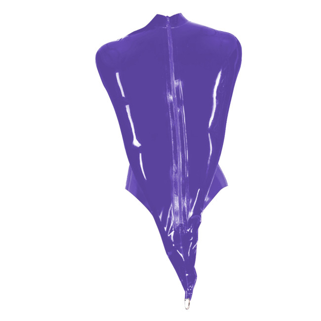 Wetlook High Neck Restraint Single Sleeve Bodysuit Sexy PVC Vinyl Leather Bodycon Rompers Gothic Party Cosplay Lingerie Leotard