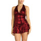 Sexy Deep V Neck Liquid Metallic Halter Dress Womens Shiny Ruffle Hem Sleeveless Mini Dress Party Clubwear Ladies Club Outfits